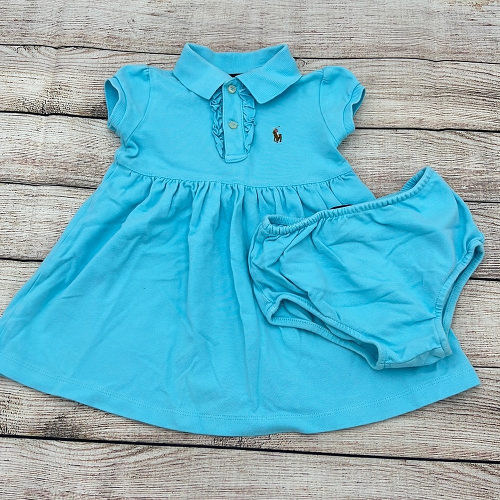 Ralph Lauren Blue Ruffled Polo Dress with Bloomers Sz 18 M